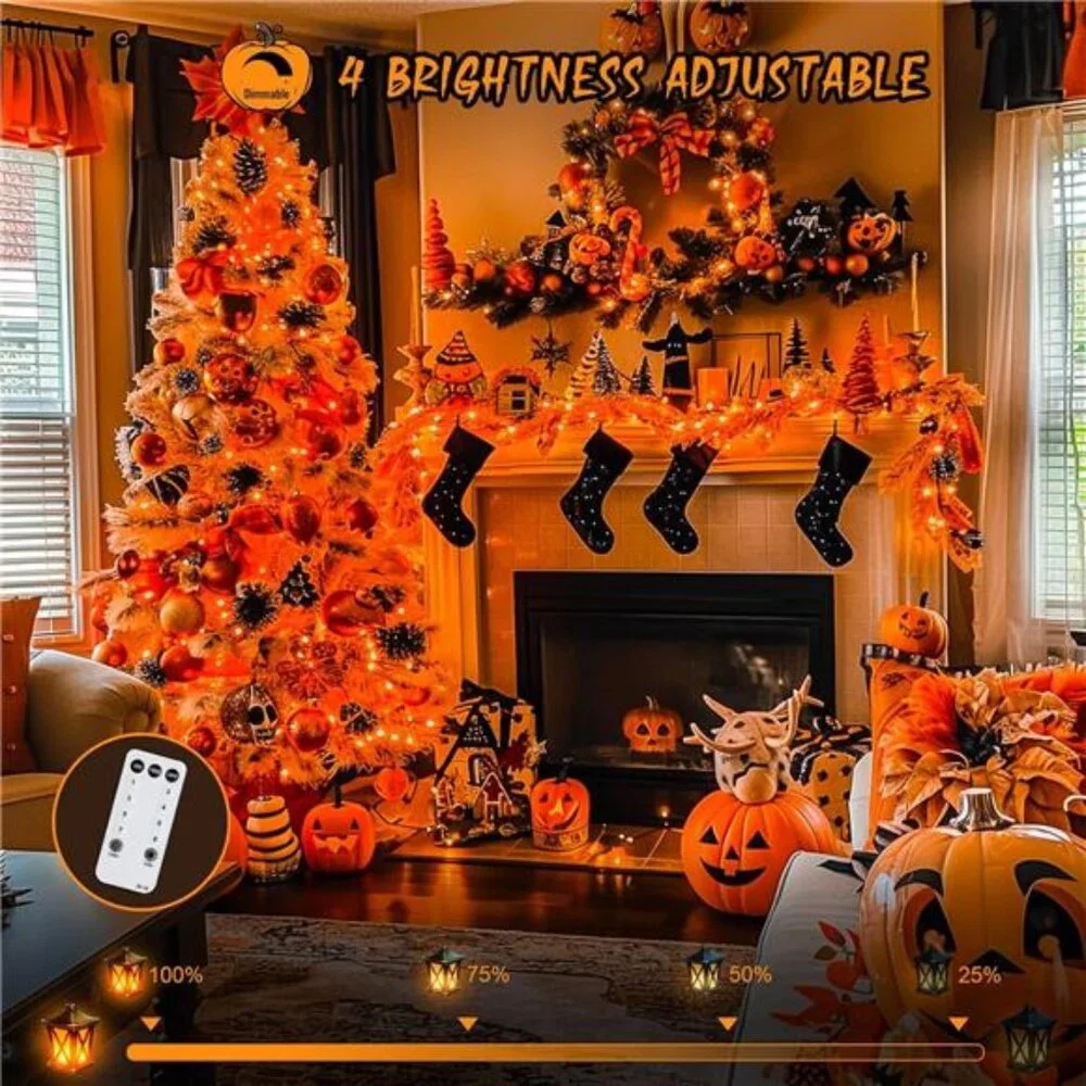 600 LED Orange Lights Outdoor Waterproof, Orange Halloween Outdoor String Lights